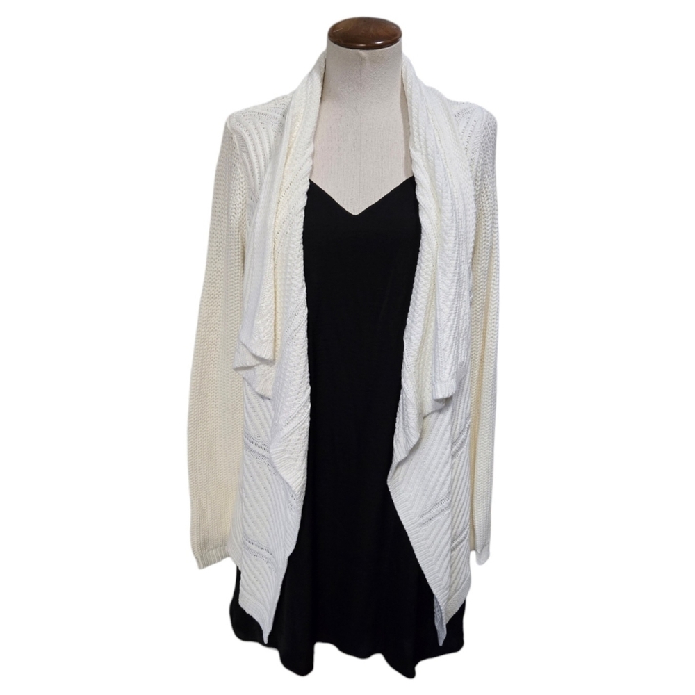 Chaus Arctic Landscape Waterfall Open Cardigan Sweater Winter White S